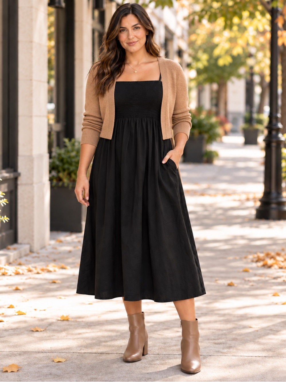 NWT A New Day Black Strapless Smocked Dress Removable Straps Pockets XL